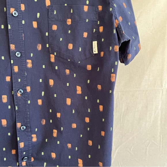Ben Sherman The Original Stretch Fit Short Sleeve Button Up Blue Brown Shirt XL - Picture 3 of 11